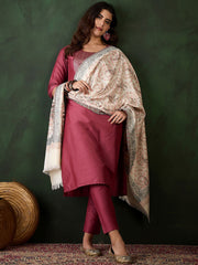 Sangria Ethnic Motifs Woven Pashmina Winter Shawl view 4